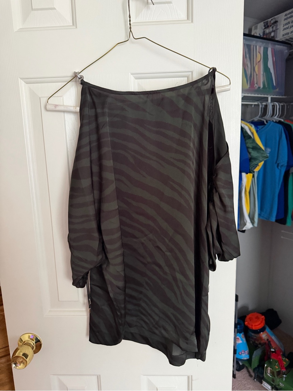 Michael Kors Green & Black Zebra-Print Silk Blouse-Style Blazer
